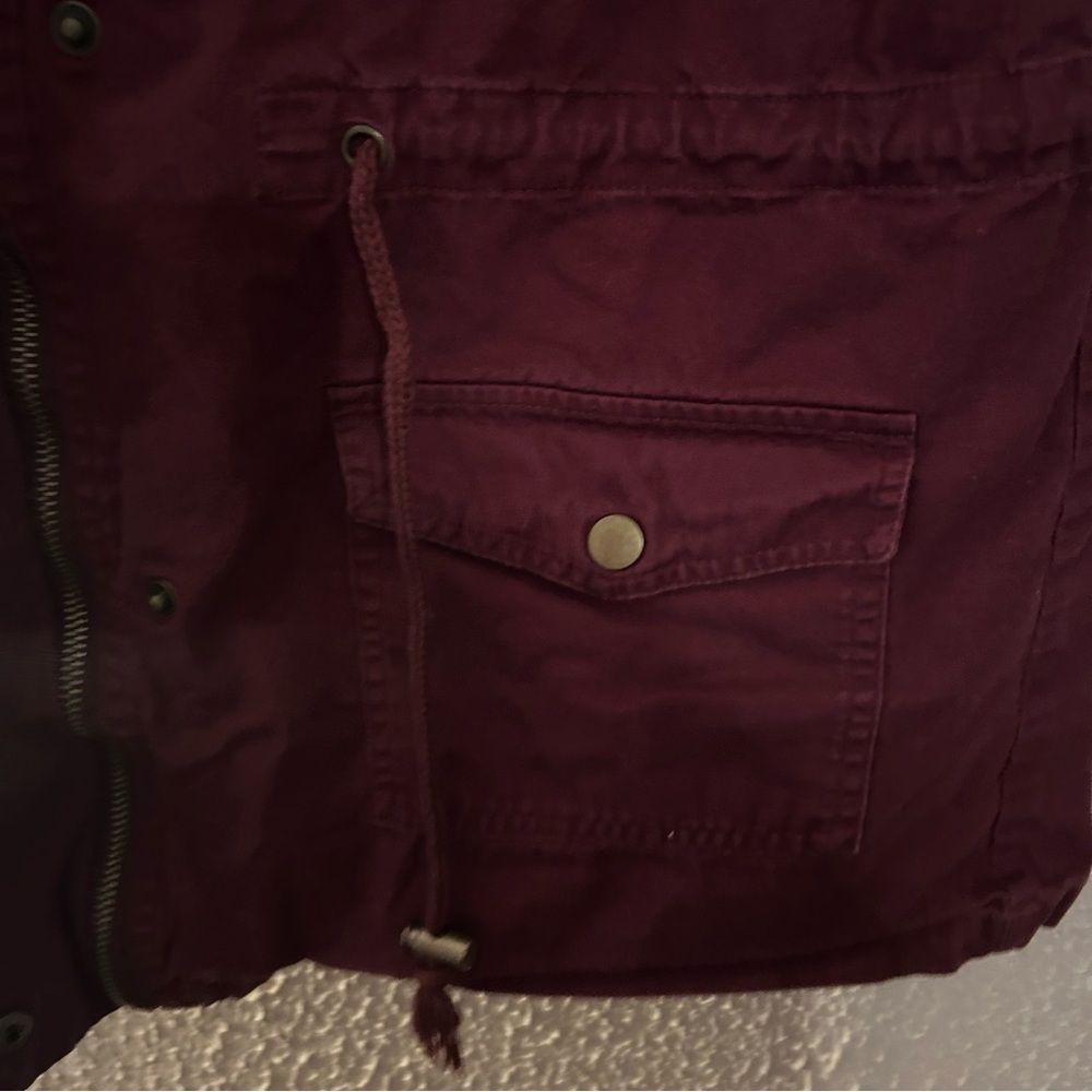 100% Cotton Women’s Burgundy Sleeveless Hooded Vest with Pockets Size M - Picture 8 of 10